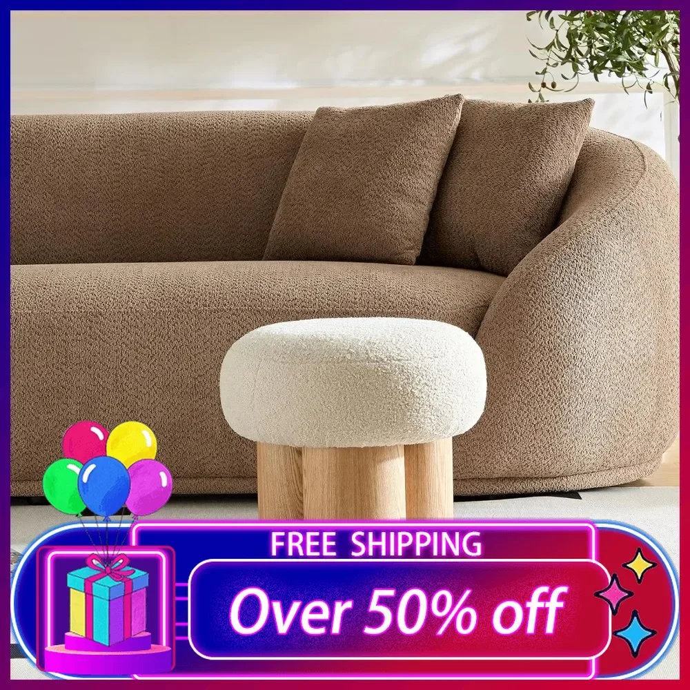 Fabric Round Ottoman Foot Stool,Modern Mushroom Shape Small Foot Rest,Comfy Floor Pouf for Living Room,Bedroom,Faux Teddy Fur