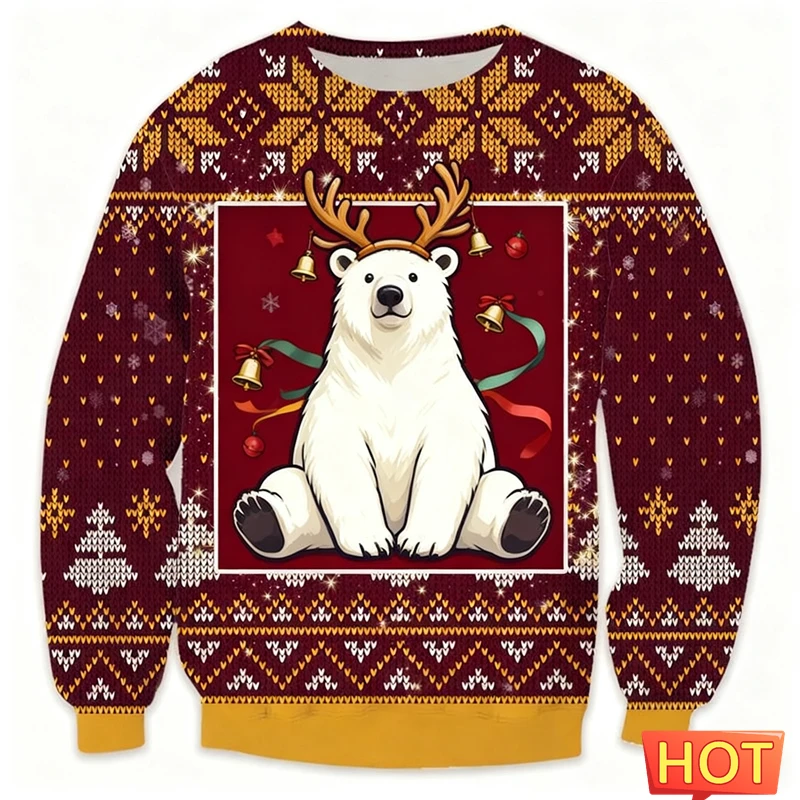 

Узор белого медведя, унисекс, уродливый рождественский свитер для мужчин, толстовки с 3D принтом, милые женские пуловеры с животными, рождественские подарки, топы унисекс