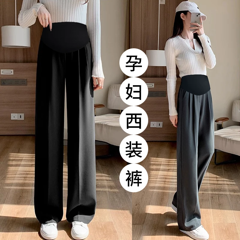 الربيع بدلة الأمومة السراويل عالية الخصر الطابق طول المرأة الحامل البطن السراويل أنيقة الحمل الملابس الرسمية