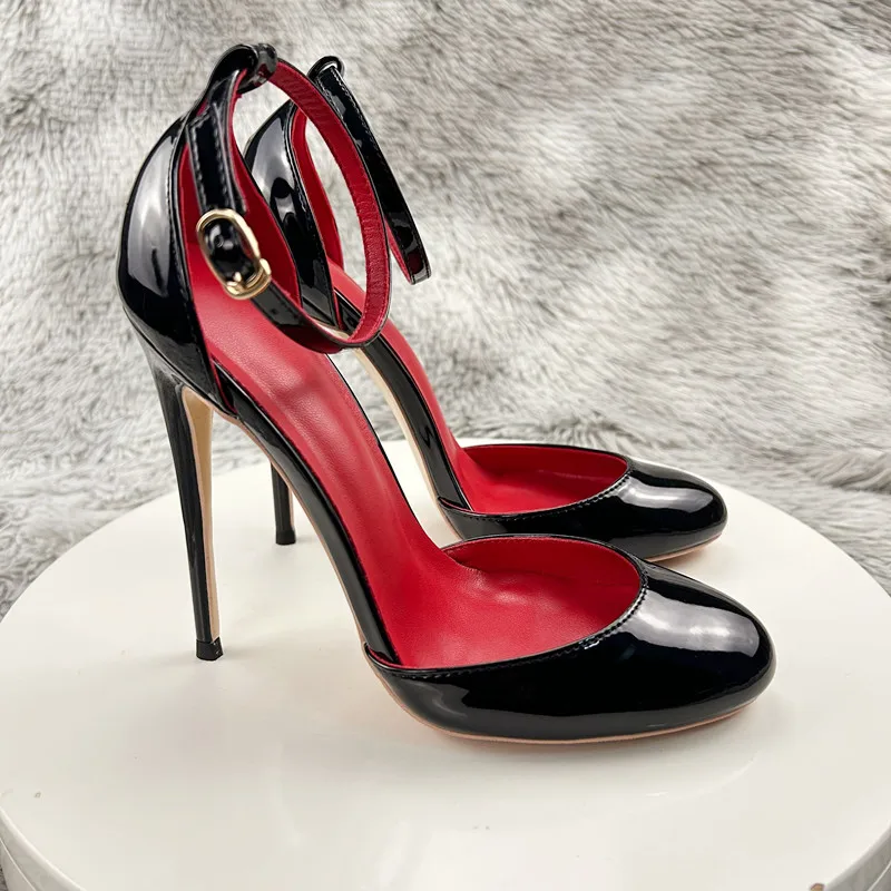 Black High Heels, Women's Slim Heels, One Line Buckle Toe Sandals, New Sexy Temperament, Pointed Hollow Single Shoes 12cm