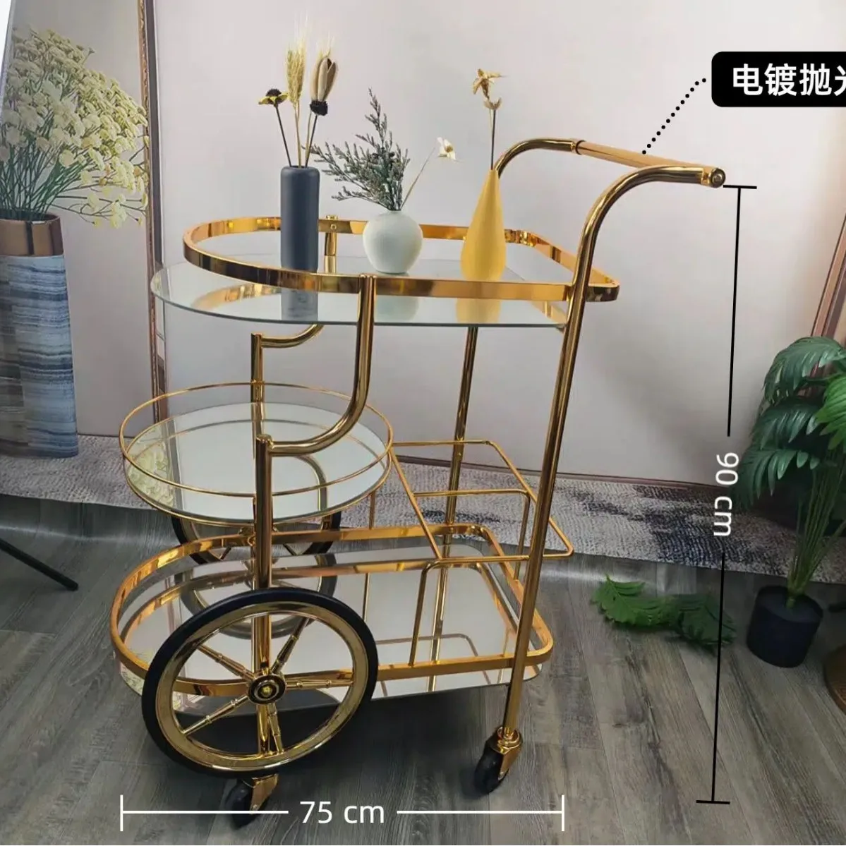 Source Factory Light Luxury Retro Cart Dim Sum Beverage Cake Cart Wine Meal Light Luxury Shelf