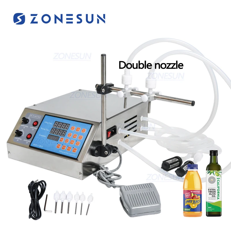 ZONESUN Electric Digital Control Pump Bottle Liquid Filling Machine Small 3-4000ml for Perfume Water Juice Oil With 2 head