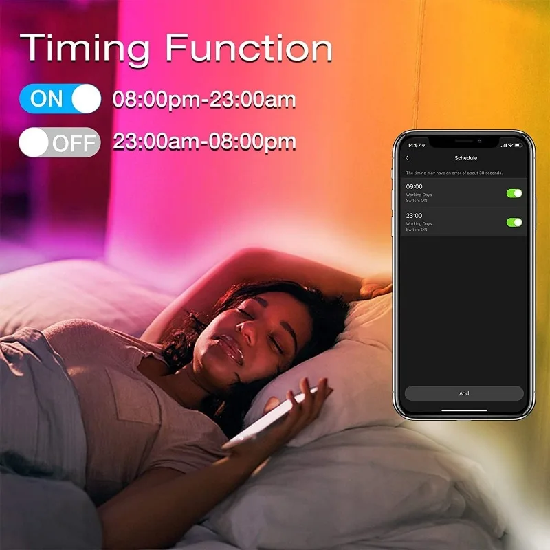 Slimme WiFi-ledverlichting, Tuya-app bestuurd, compatibel met Alexa en Google Assistant, timerschema, RGB-stripkleur
