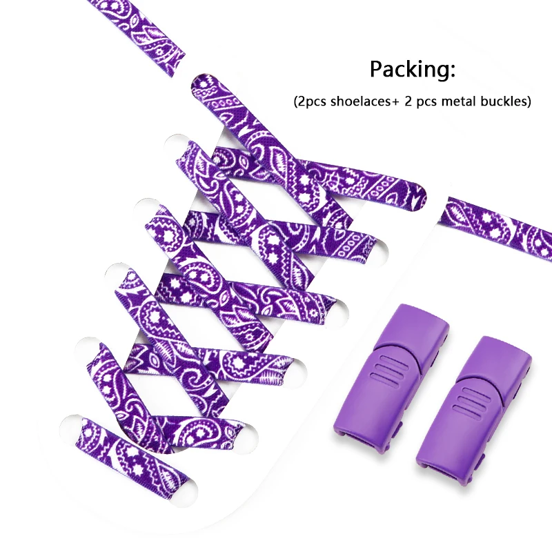 Magnetic Buckle Lock Shoelaces No Tie Shoe Laces Without Ties Cashew Flower Print Shoelace Flat Elastic Laces Sneakers Kid Adult