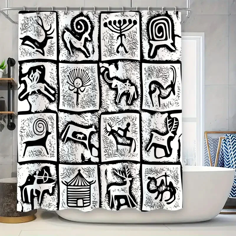 

Винтажная занавеска для душа в этническом стиле, современный черный, белый цвет, декор для ванной комнаты для домашнего декора