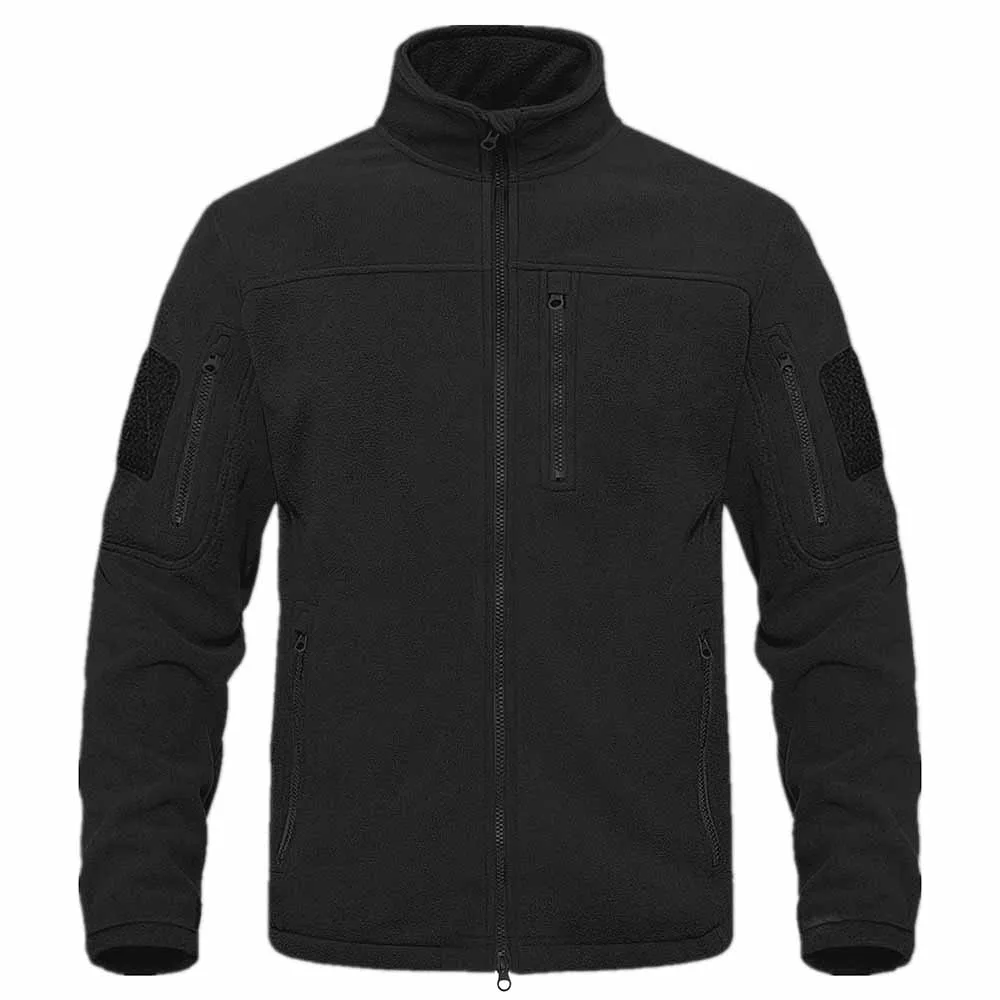 Full Zip Up Fleece Jacket Thermal Warm Work Coats Autumn Winter Men Zipper Pockets Jacket Hiking Training Outwear Windbreaker