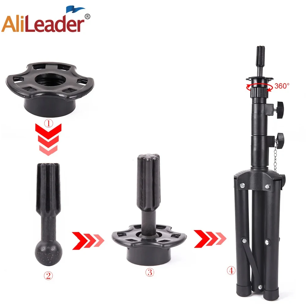 رأس عارضة أزياء بحامل ثلاثي القوائم قابل للتعديل مقاس 55 بوصة باللون الأسود للتدريب على تصفيف الشعر #6
