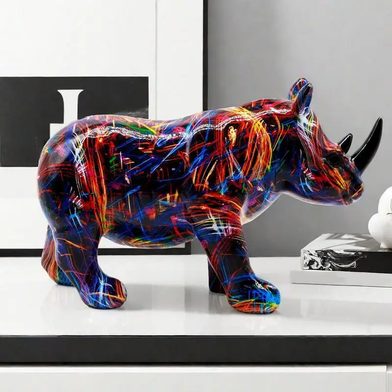 

Rhinoceros Home Decor Colorful Rhinoceros Figurines Animals Unique Figurines Collectibles Art Vibrant Art Figurines Animals For