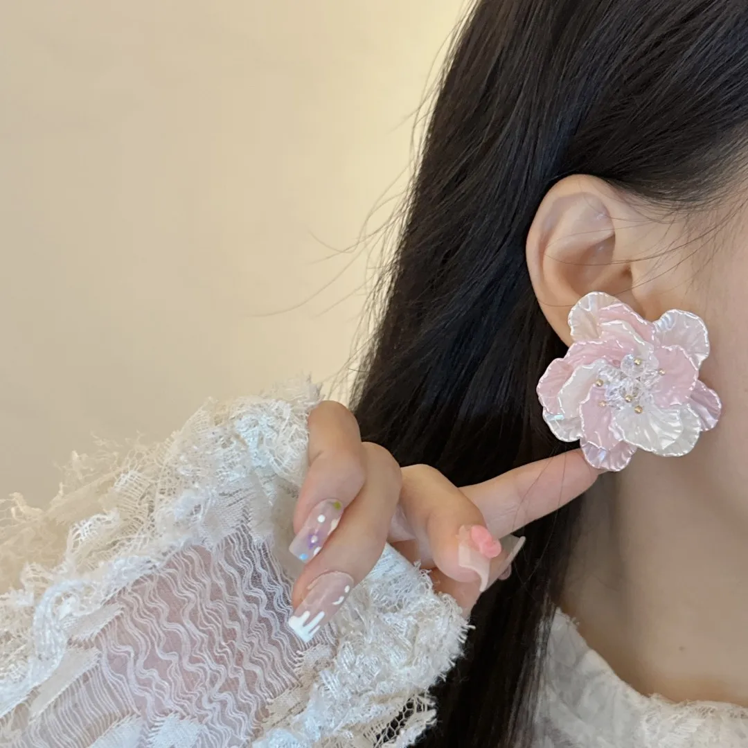 Vacation Style Flower Earrings French Retro Exaggerated New Design Fashion Wedding Jewelry Women