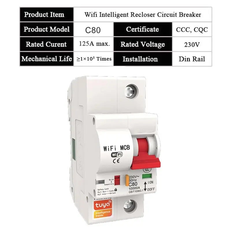 1 pieza Tuya Smart Circuit Breake Interruptor automático Protección contra sobrecarga y cortocircuito (2P)