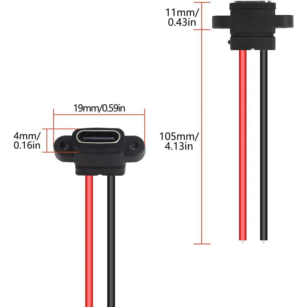 10Pcs Connector Type-C 2 Pin SMD SMT Female Socket USB C Charging Port Screw Hole Charging Interface USB Connector