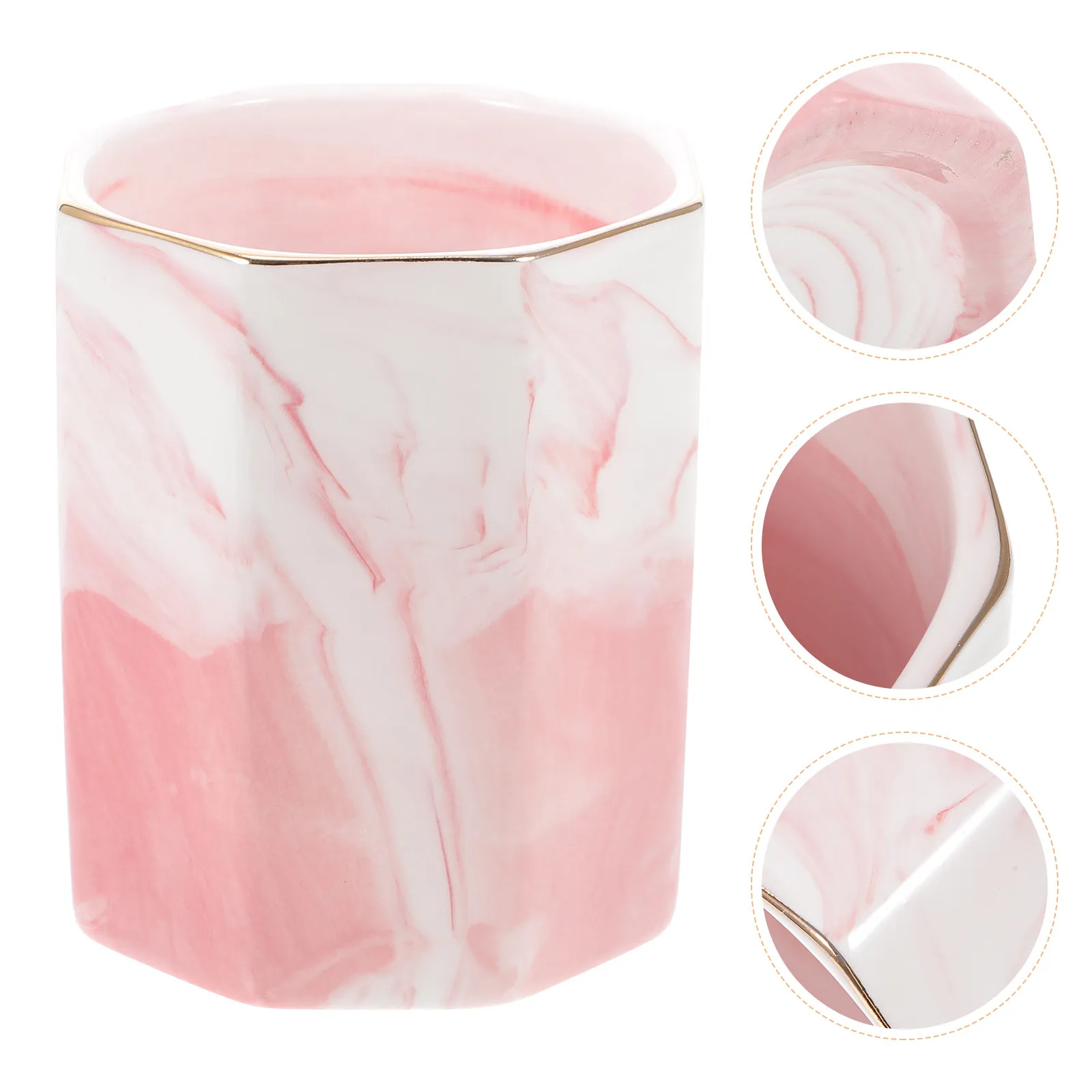 

Marble Pen Holder Geometric Hexagonal Smooth Surface Desktop Organizer Pencil Makeup Brush Holder for Office Desk