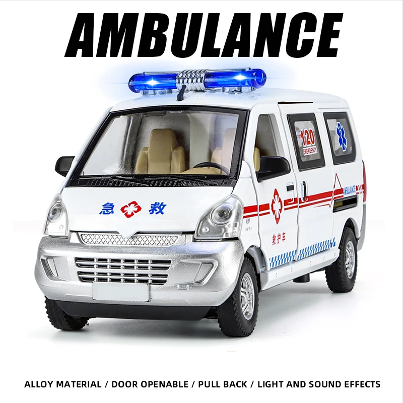 

1:24 Ambulance Police Car Alloy Model Auto Diecasts Vehicle Hot Wheels One Piece Fast and Furious Premium Gift Toys for Children