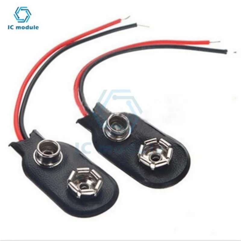 10PCS/Lot Snap on 9V Battery Holder Clip Connector Hard Shell 10CM Cable Lead Battery Connector