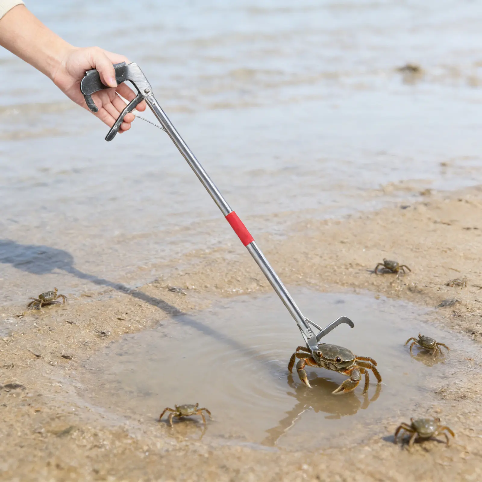 100Cm Stainless Steel Crab Tools Folding Snake Tongs Wide Jaw Ergonomic Comfort for Crab Catching Eel Handling Lobster Clip