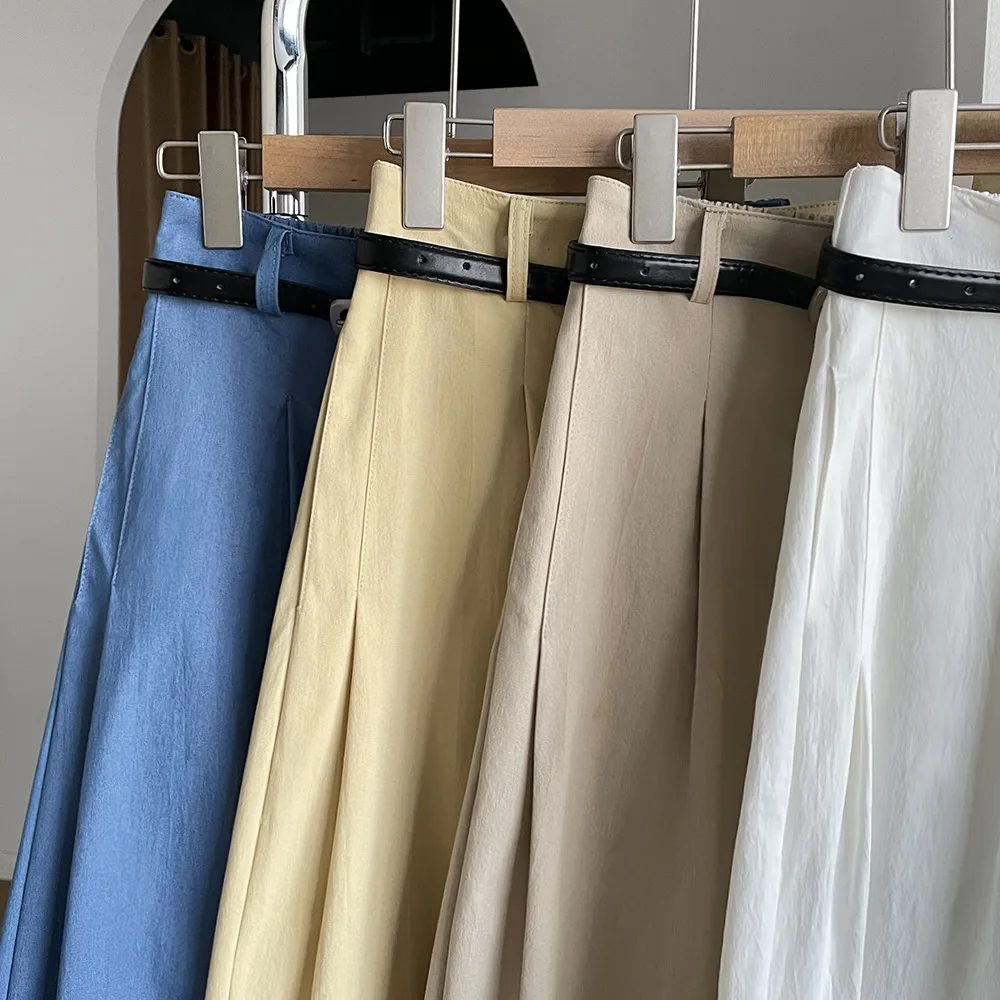 SuperAen-Pantalones informales Vintage coreanos para mujer, color blanco sólido, verano, 2024