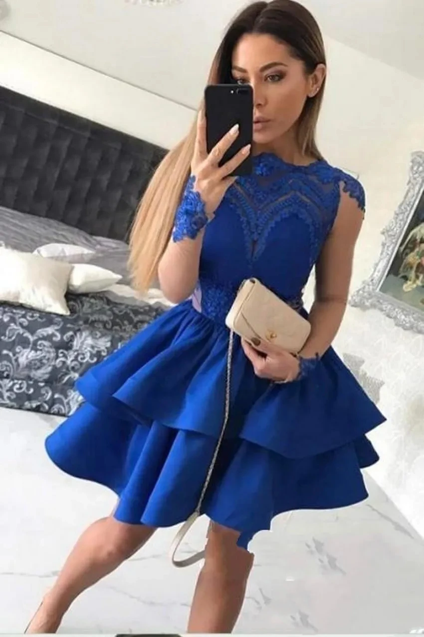 Luxury new sexy Short Decal Mini short Multi-layered Homecoming Evening dress Long sleeves Sweet graduation Party ball dress