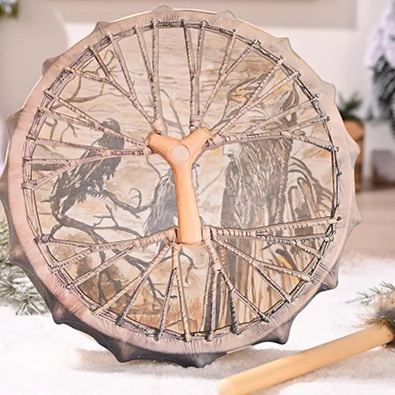 Shamanic Drums Old Man And Crow Shaman Drumsfor Adults Symbol Of The Siberian Drum Spirit Music Drum With Drumstick Wood Music