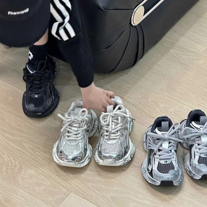 

Осень 2023, новые удобные дышащие детские кроссовки, универсальная повседневная обувь в стиле ретро для девочек, Нескользящая обувь на мягкой подошве для мальчиков, сетчатая обувь Tenis