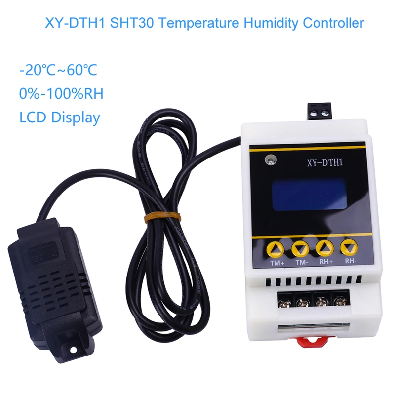 SHT30 Temperature Humidity Controller -20C to 60C 100% RH SHT30 Sensor Module 10A Relay Output for DIN Rail Incubator