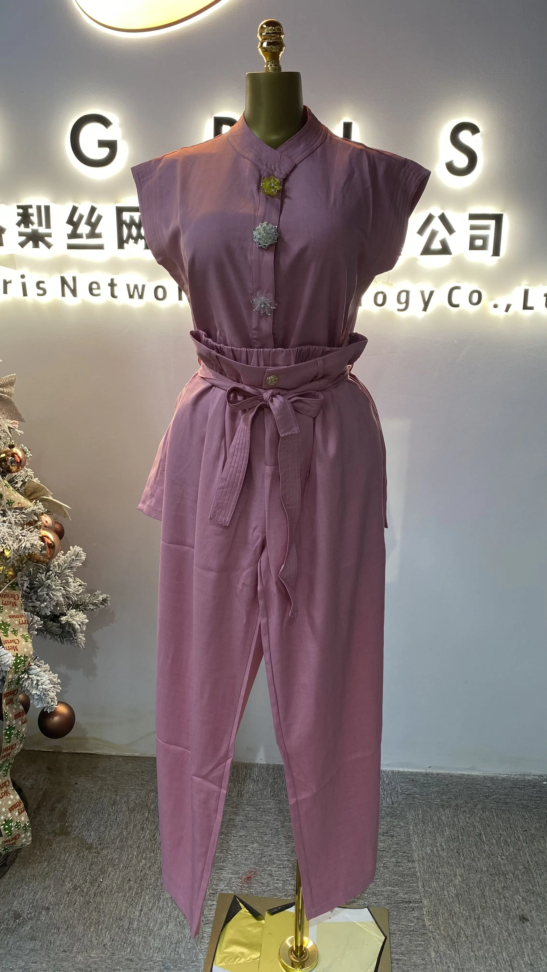 

Summer Casual Lapel Waist Slim Jumpsuit Women's Short Sleeve High Waist Lace Long Jumpsuit-GZMM483