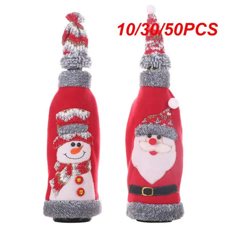 10/30/50PCS Santa Claus Champagne Bottle Bag Adjustable Seal Durable Flannelette Non-woven Fabric Home Decoration Ornaments