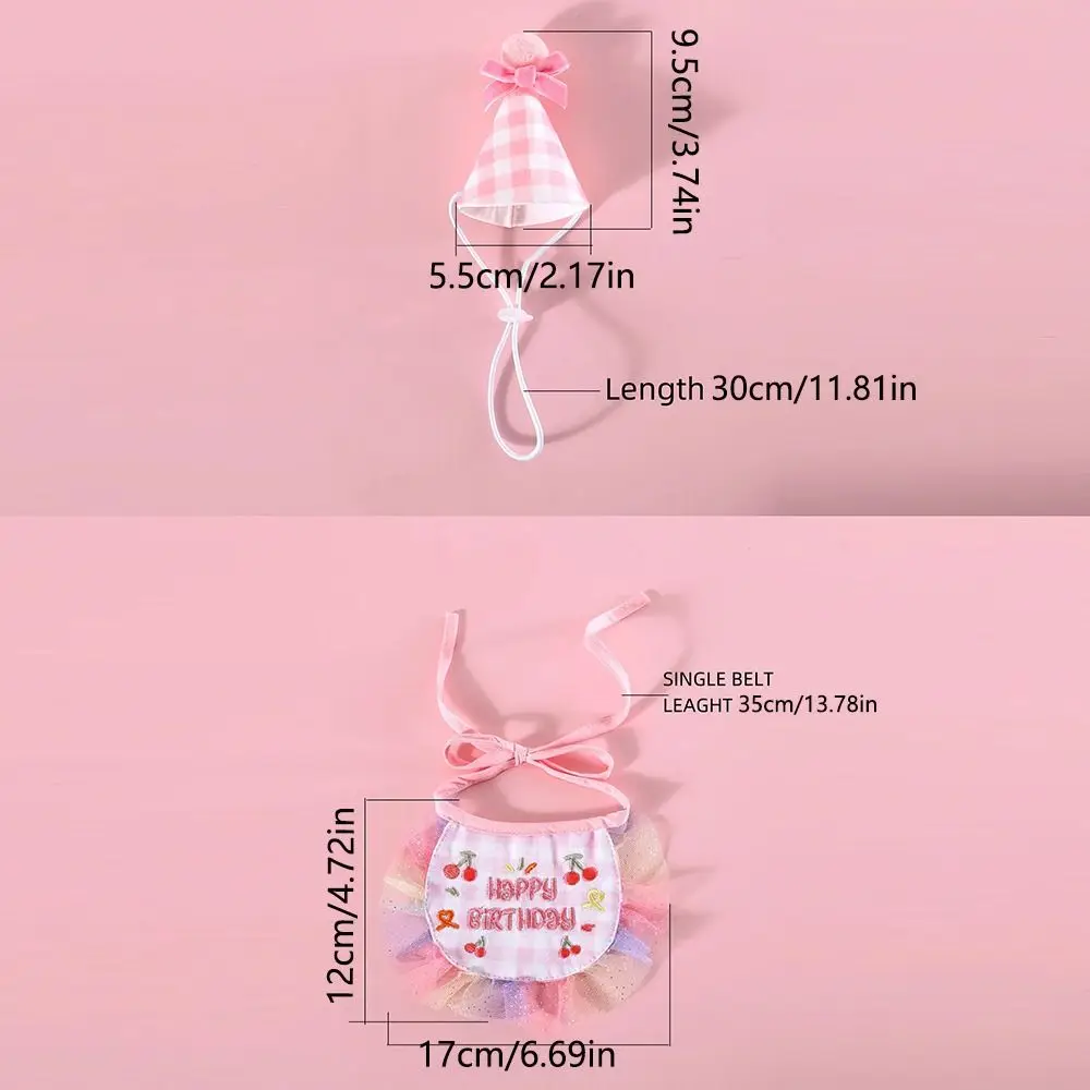レターグラフィック誕生日刺繍犬よだれかけカラーレース調節可能な猫ハッピーバースデー帽子快適な着用チェック柄