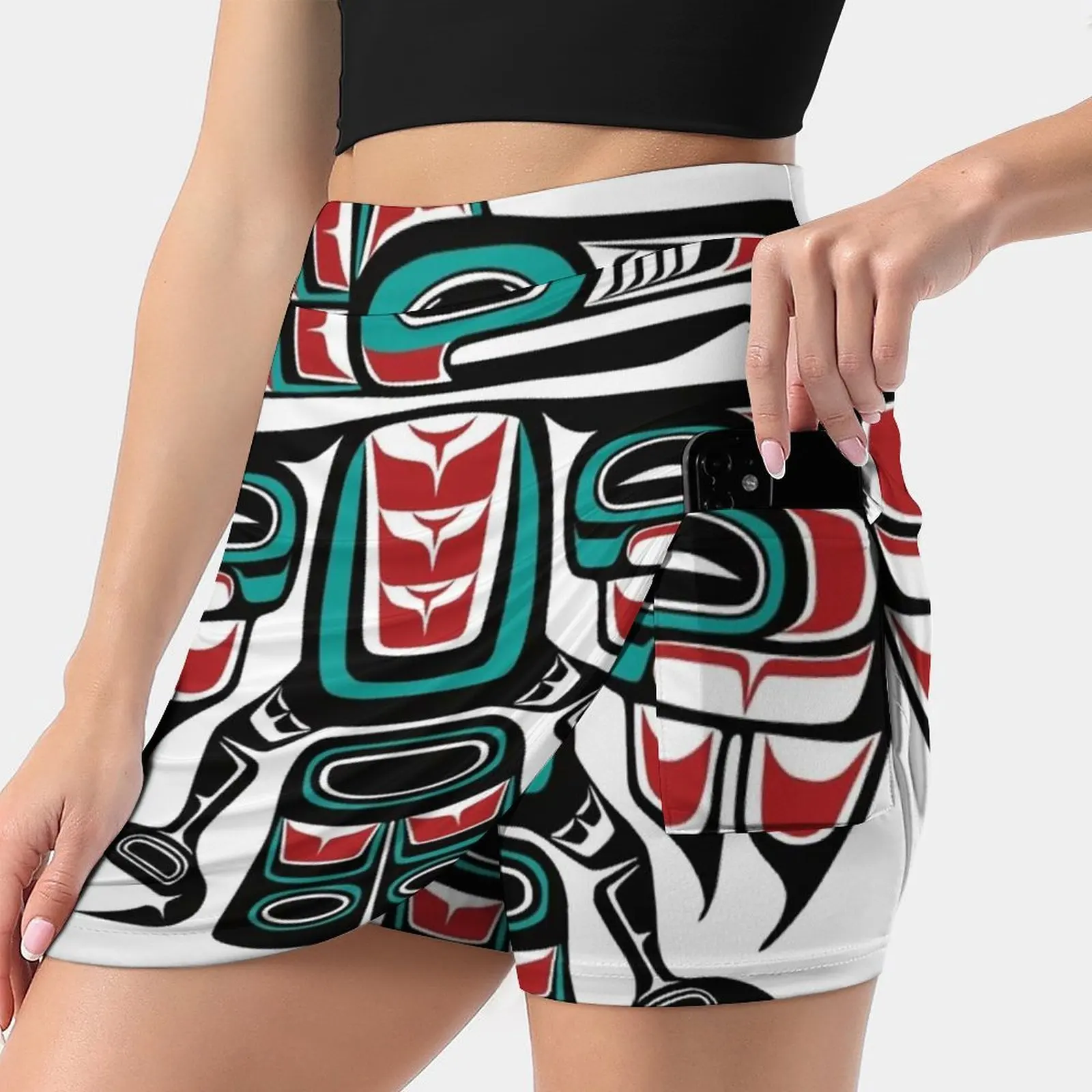 Haida Tlingit Native Raven Totem Women's skirt Sport Skort Skirt With Pocket Fashion Korean Style Skirt 4Xl Skirts Raven Haida