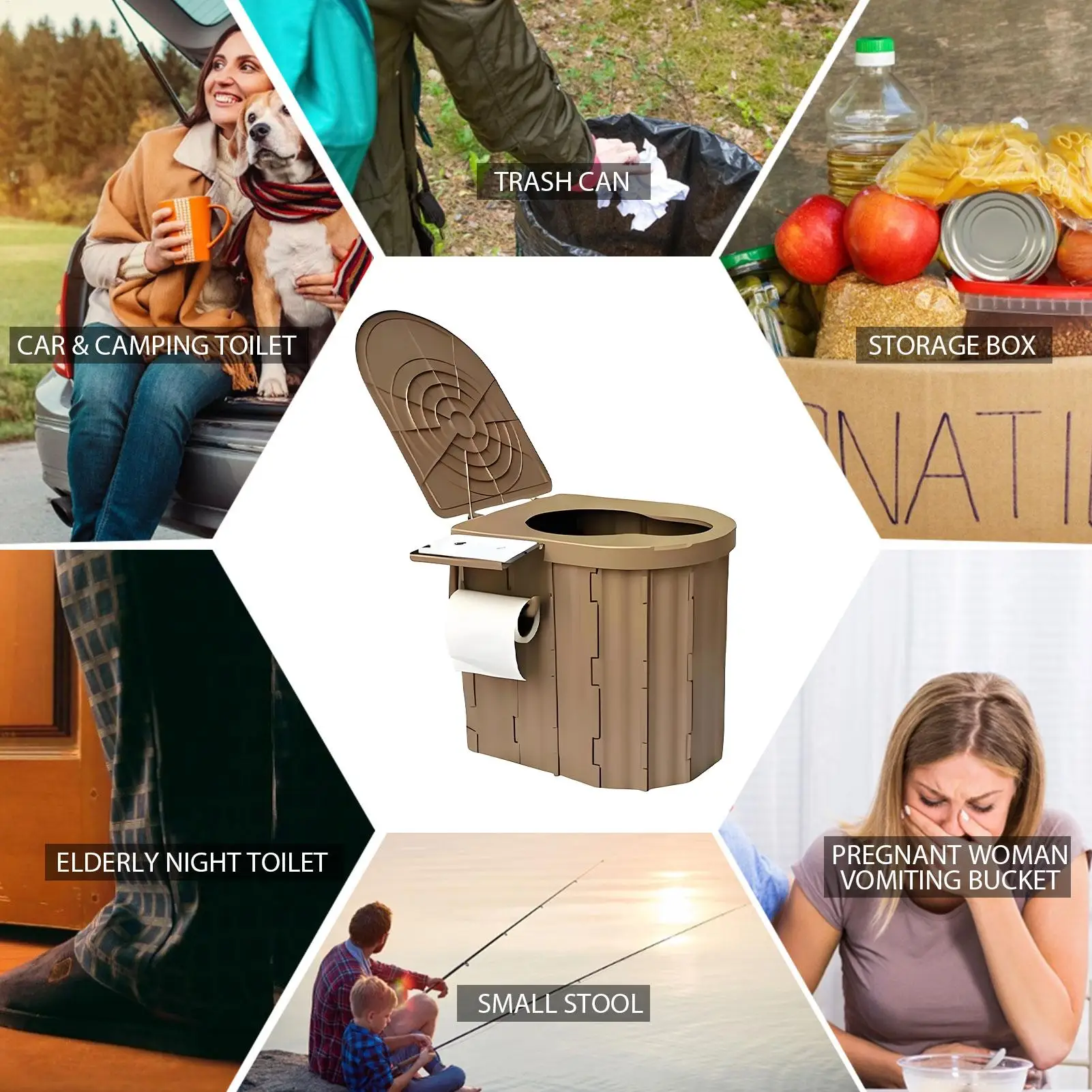 Inodoro para acampar, orinal plegable para senderismo con tapa, inodoro para acampar al aire libre para propietarios de vehículos recreativos, conductores de camiones, viajes por carretera, sitios de construcción