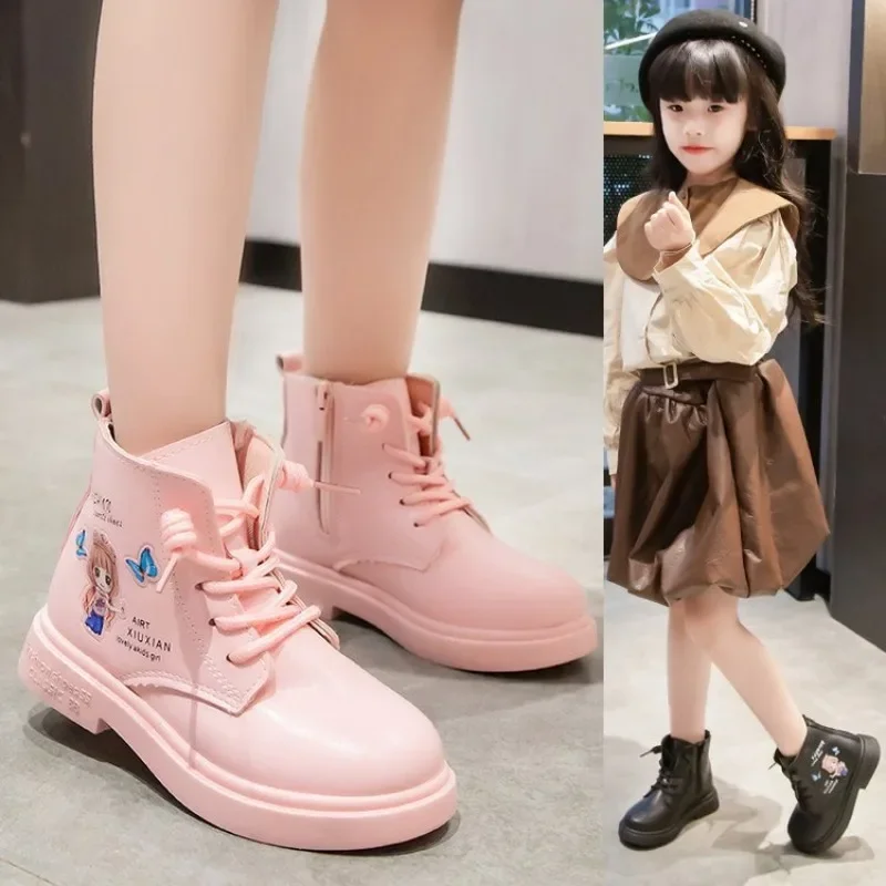 Botas de princesa para niño y Niña, botines de cuero de manga media, a la moda, otoño e invierno, 2023