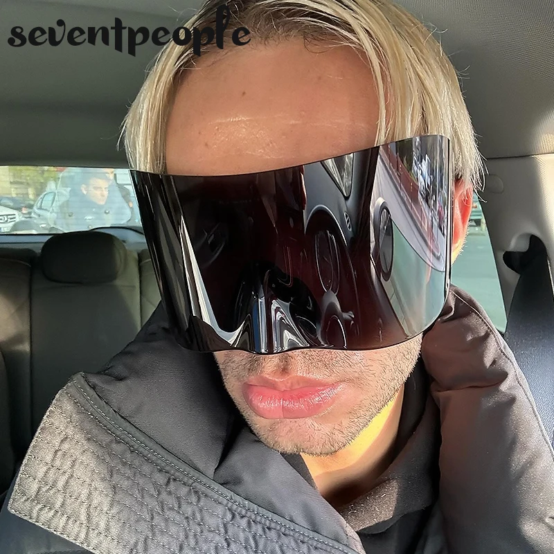 Rechteckige Masken-Sonnenbrille für Damen und Herren 2026 Luxusmarken-Designer Punk Sonnenbrille Steampunk Y2k Übergroße Shield-Brille – Detail 1