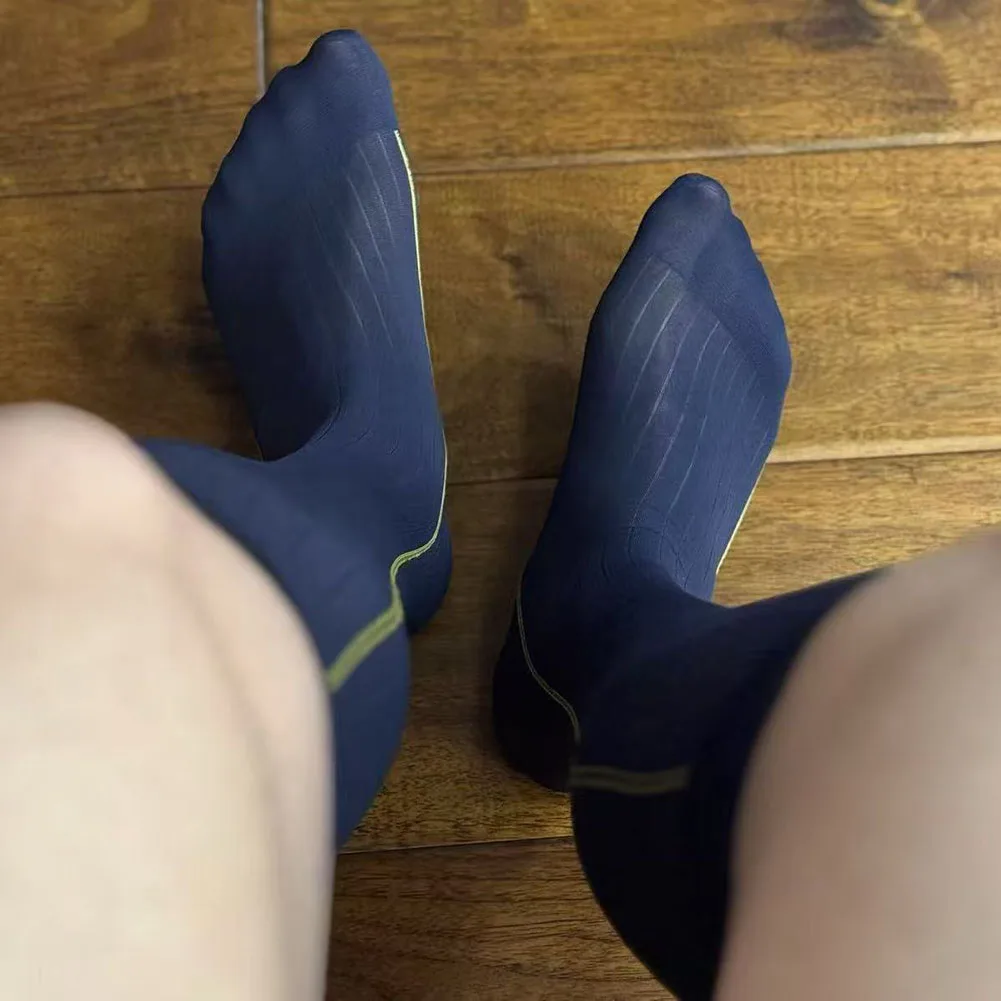 

1 Pair Fashion Men Stripes Elastic Middle Tube Sock See Through Stockings Formal Business Casual Socks One Size