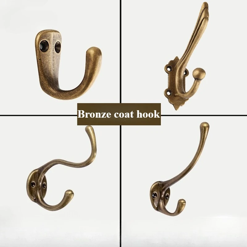 Brass hardware top and bottom coat hook Chinese solid clothes hook solid wood porch retro clothes hooks