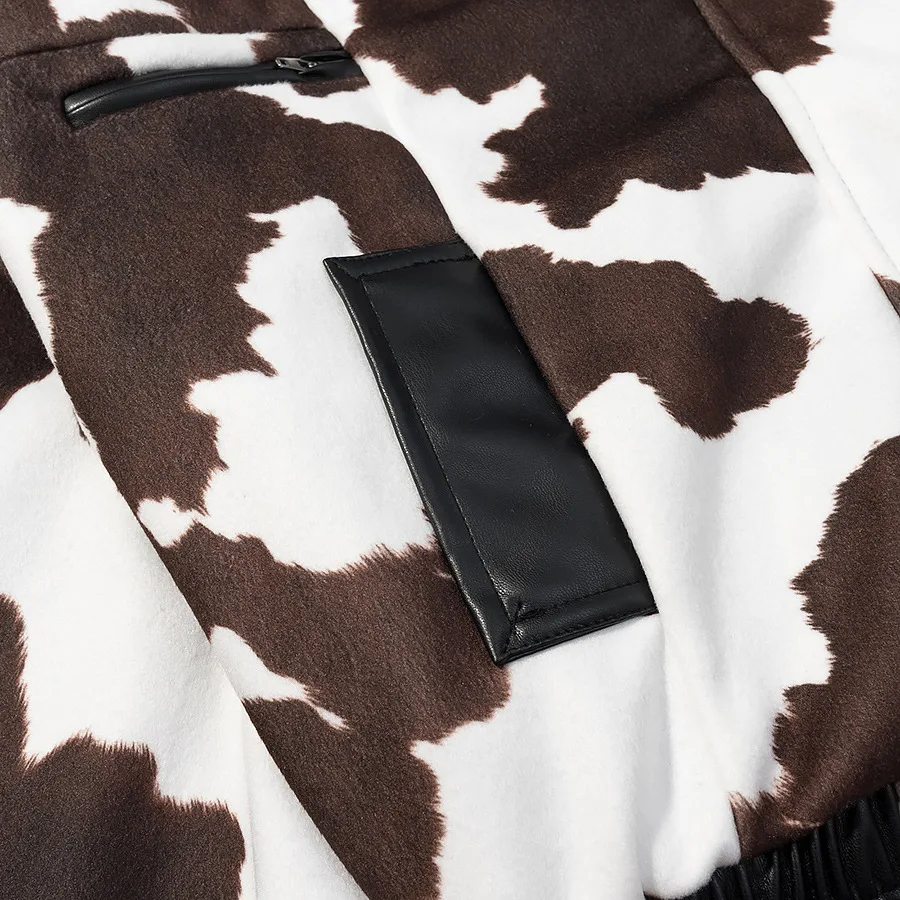 Damska kurtka w stylu europejskim i amerykańskim na wiosnę i jesień, krótki fason, styl amerykański streetwear, z elementami ze skóry PU.