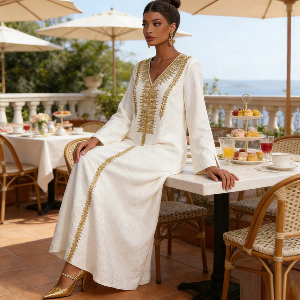 

Middle East Ramadan Islamic Turkey Muslim Fashion Women Dress Beaded Saudi Arabia Robe Eid Djellaba Jalabiya Kaftan Caftan Gown