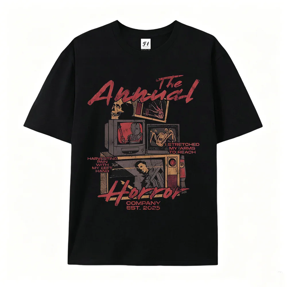 The Annual Horror Company Graphic T Shirt Retro Old TV Horror Movie Print Unisex Casual Short Sleeve Tees Streetwear Tops