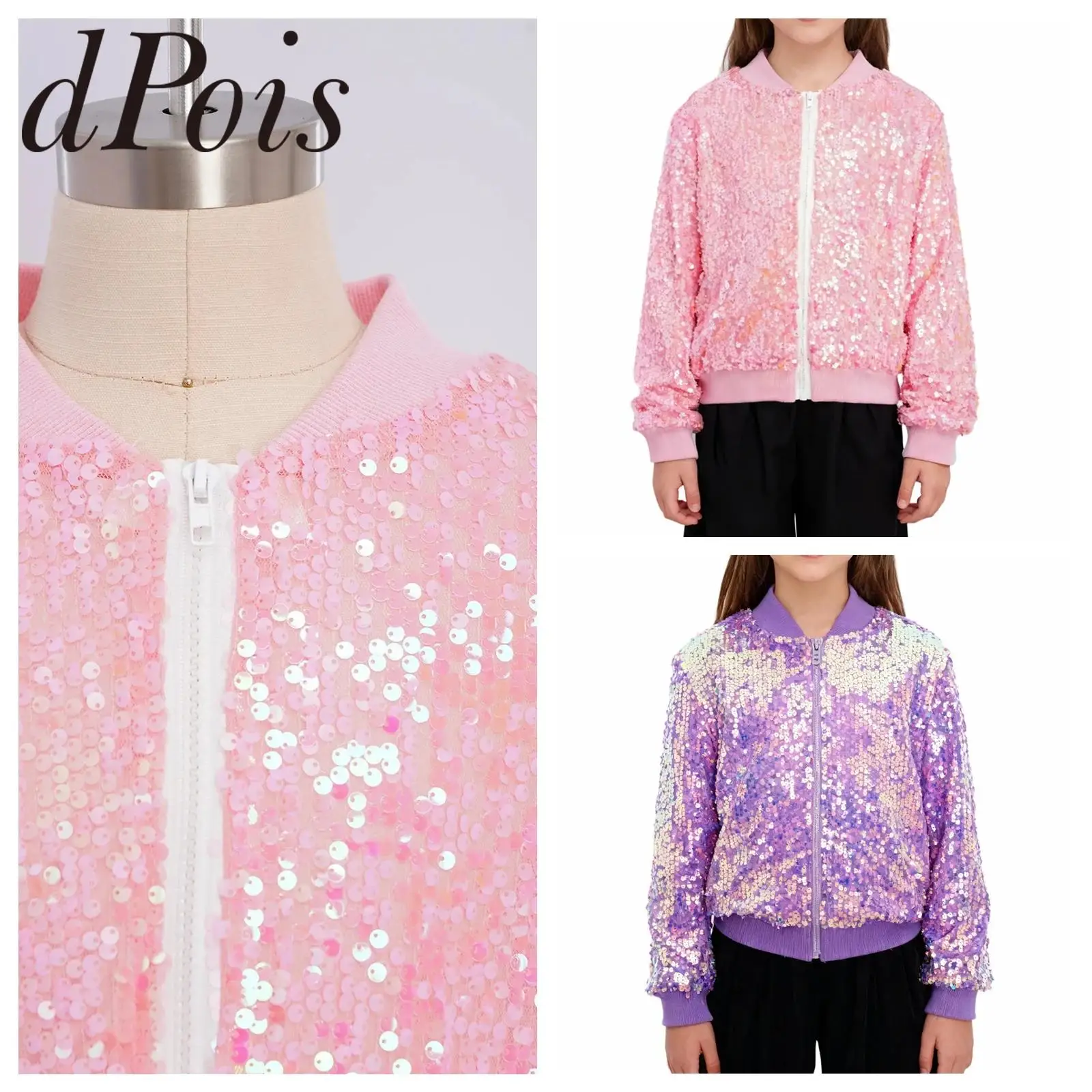 

Детские куртки с блестками, уличное пальто в стиле хип-хоп, детские сверкающие топы, модный костюм для девочек, костюм для джазовых танцев, выпускного вечера, верхняя одежда на молнии