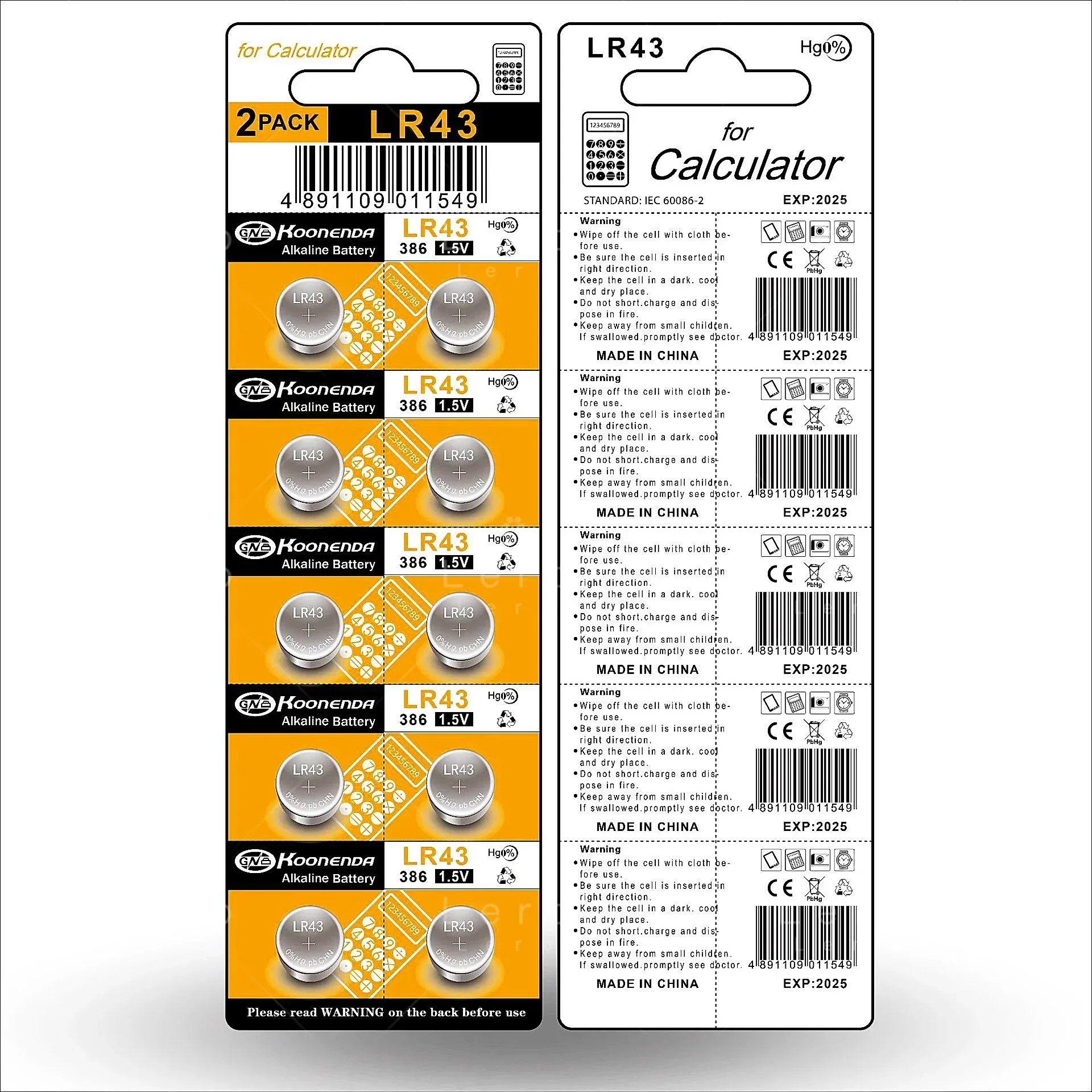 Batería de reloj LR43W 386A, pila de botón AG12 de 1,5 V, control remoto, modelo Compatible: AG12 386 386A L1124F SR721SW