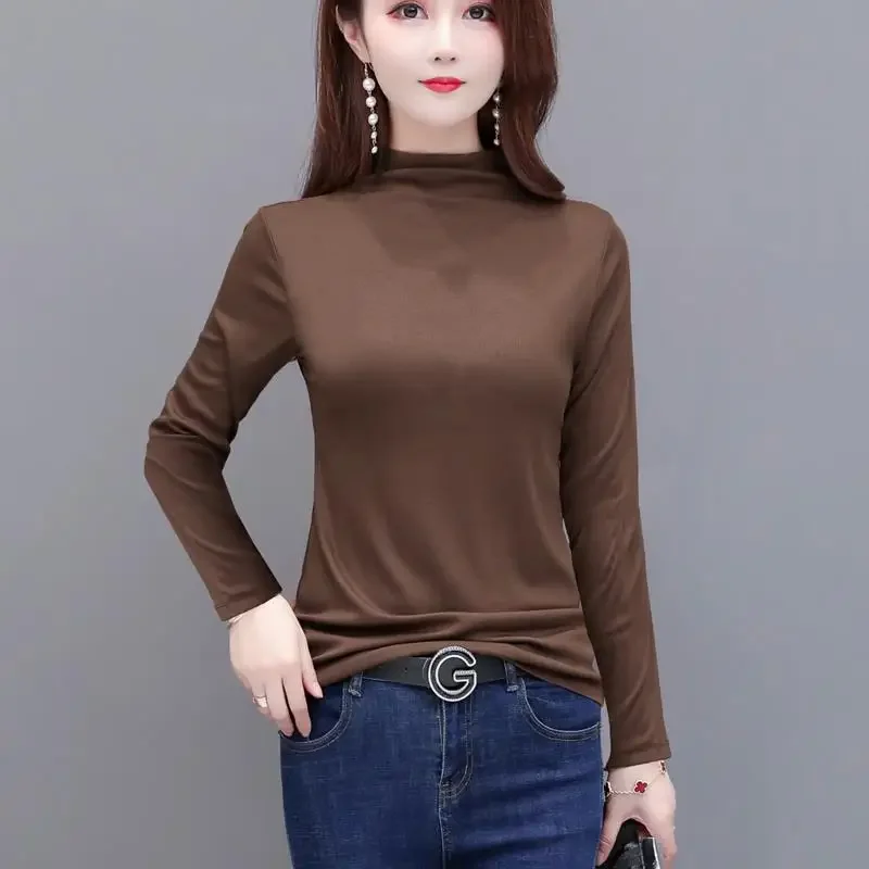 Autumn Turtleneck Modal Thread Knitted Long Sleeve Large Size Thermal Top Spring Wear T-shirt Women