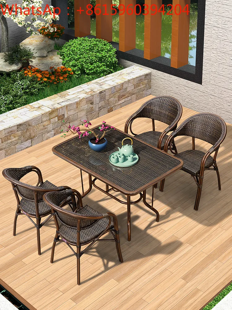 Purple outdoor household rattan chairs single dining table rattan outdoor balcony leisure