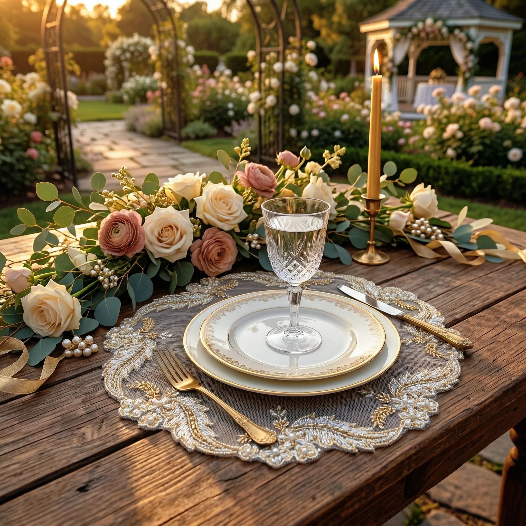 Placemat Set of 4 Round Golden Placemat Luxury American Table Mat Lace Coaster Party Table Decor Handmade Products Home Decor