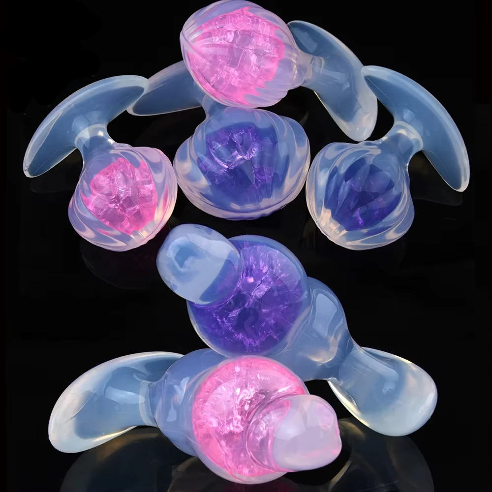 ELKKOST Transparent Silicone Butt Plug Multi Color Prostate Message Stimulate Anal Sex Toys for Women Men Masturbator