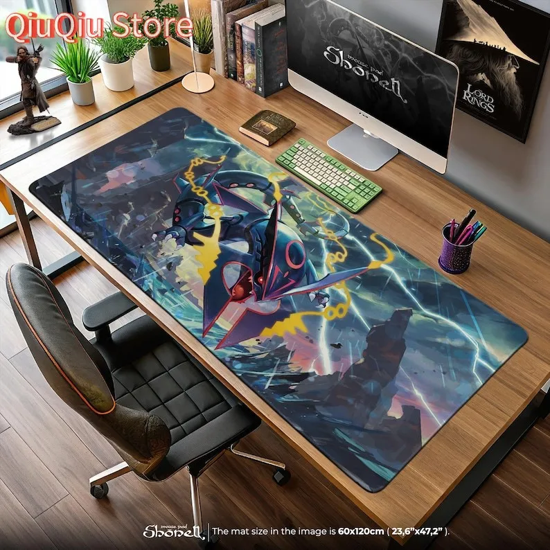لوحة ماوس Mega Rayquaza - تصميم Primal Sky Battle مع Dragon الأسطوري، وسجادة مكتب ألعاب Pokémon، وفكرة هدية أنيمي ملحمية