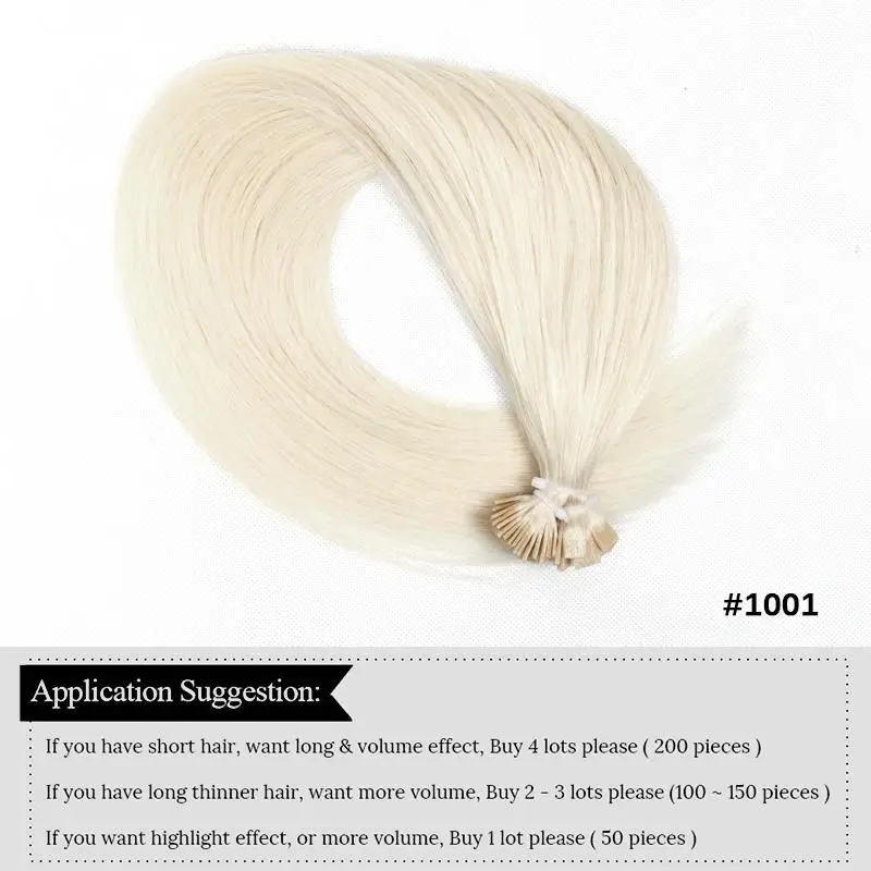 Biondo bianco personalizzato 1001 #   Estensioni dei capelli a punta piatta Capelli umani alla cheratina Capelli a fusione calda 1x0,8 cm Legame 12-24 pollici 50 grammi/confezione