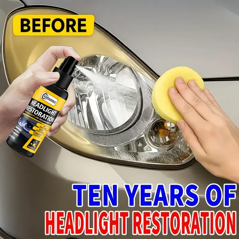 بخاخ مرمم المصابيح الأمامية للسيارة: يزيل الاصفرار والأكسدة، ويستعيد الوضوح الجديد، ودرع الأشعة فوق البنفسجية طويل الأمد لجميع المركبات