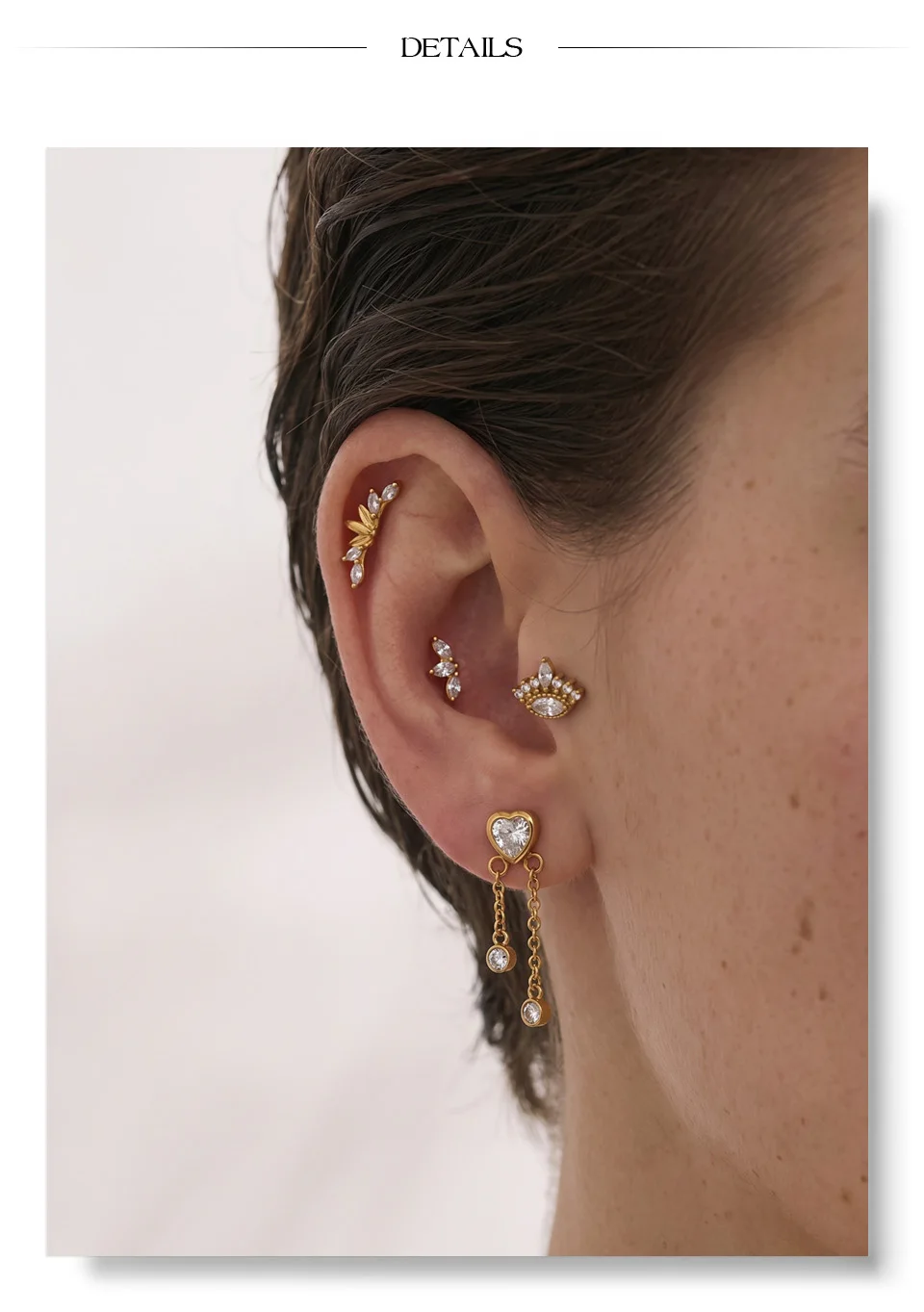 Yhpup 1 Stück 316 Edelstahl Zirkonia Flache Ohrringe 18K PVD-Beschichtung Zarter Trendiger Kleiner Piercing-Schmuck Großhandel – Detail 6