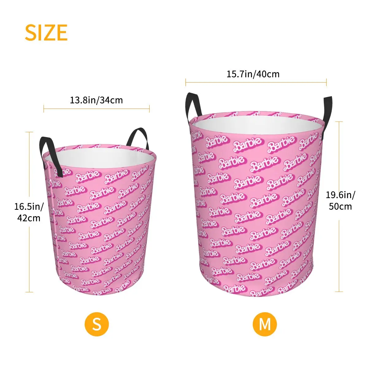 Custom Barbie Logo Laundry Basket Collapsible Large Capacity Clothes Storage Bin Disney Baby Hamper