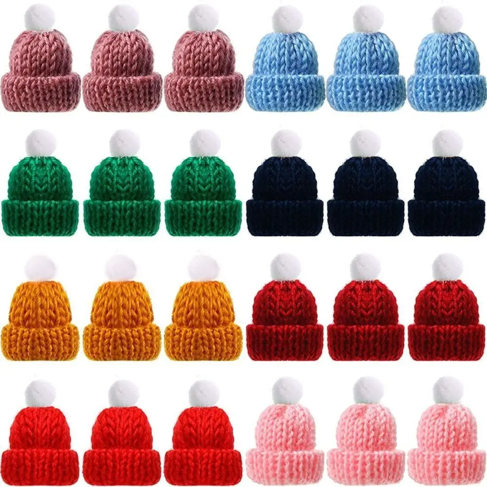 10pcs DIY Mini Knitting Hats Ornaments Sewing Crafts Christmas Mini Knitting Doll Hats Polyester Knitting Mini Wool Hat