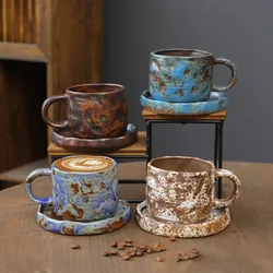 Japanese Ceramic Coffee Mug Saucer Vintage Stoneware Breakfast Oat Mug Creative Afternoon Camellia Flower Tea Cup Home Water Cup
