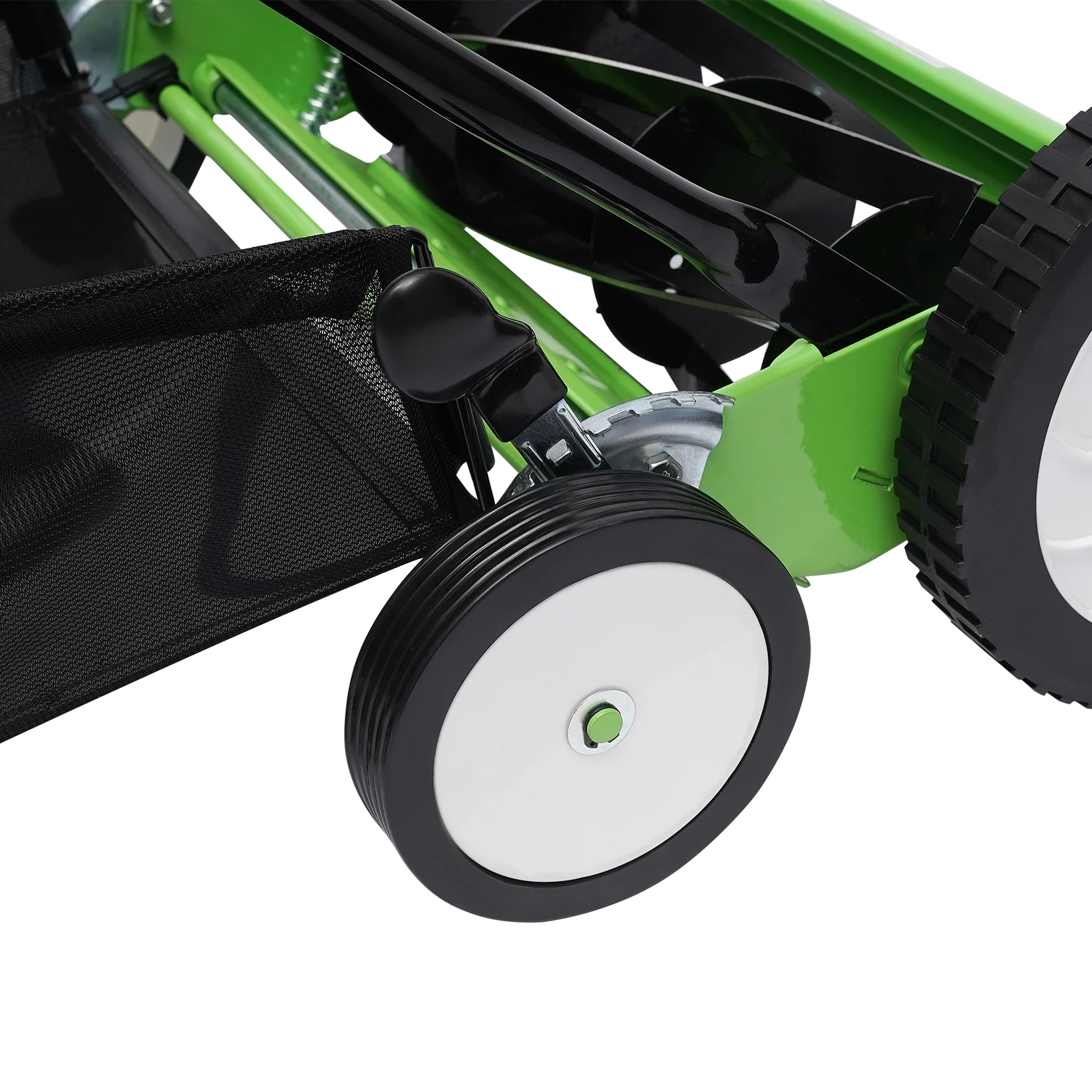 Cortador de grama walk-behind com largura de corte de 16 polegadas, 9 alturas ajustáveis, lâminas de aço manganês, ecológico, fácil de armazenar